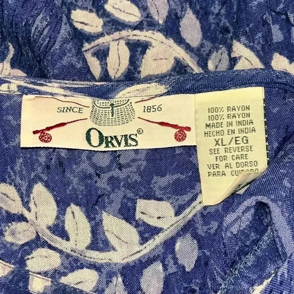 Orvis Vintage Womens Blue White Floral Rayon Short Sleeve Blouse & Skirt Size XL - Picture 7 of 7